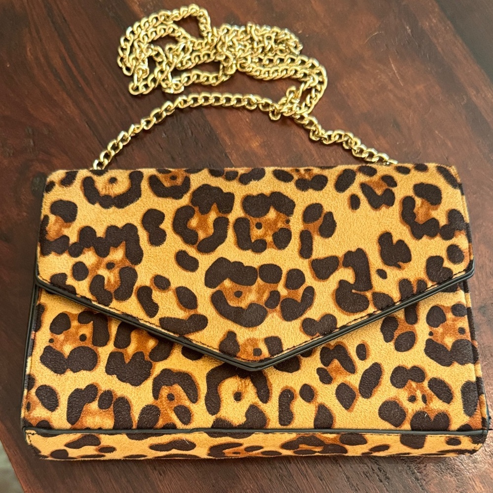 Leopard Print Gold Chain Shoulder Bag and Clutch
